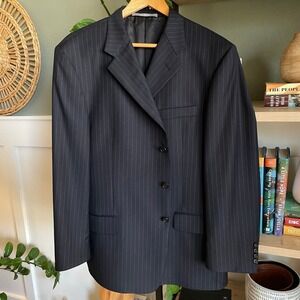 Hickey Freeman Mens Size 44 Reg Pinstripe Worsted‎ Wool Blazer Suit Jacket USA